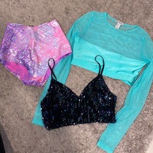 Assortment of rave/festival clothing.
